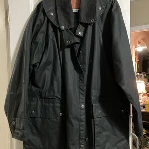 Black Water-Resistant Raincoat with Prominent Collar